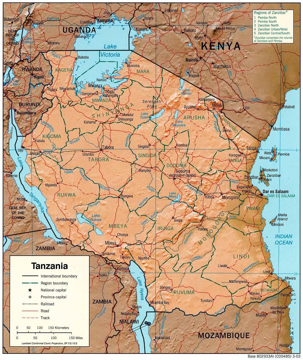 harta tanzania arată site-uri istorice