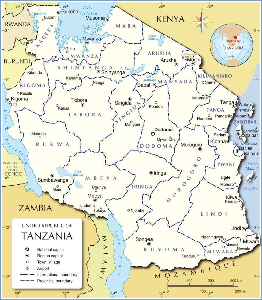 tanzania administrative hartă
