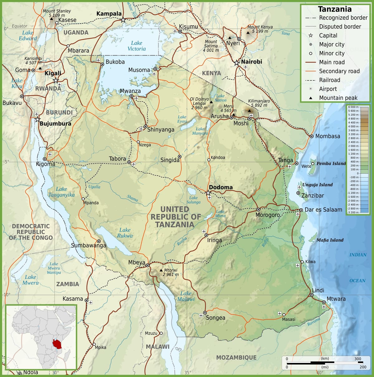 Harta de drum tanzania cu distanțe
