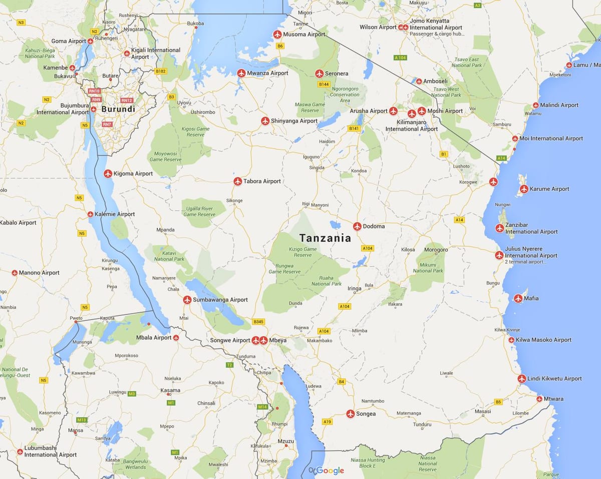 Harta tanzania aeroporturi 
