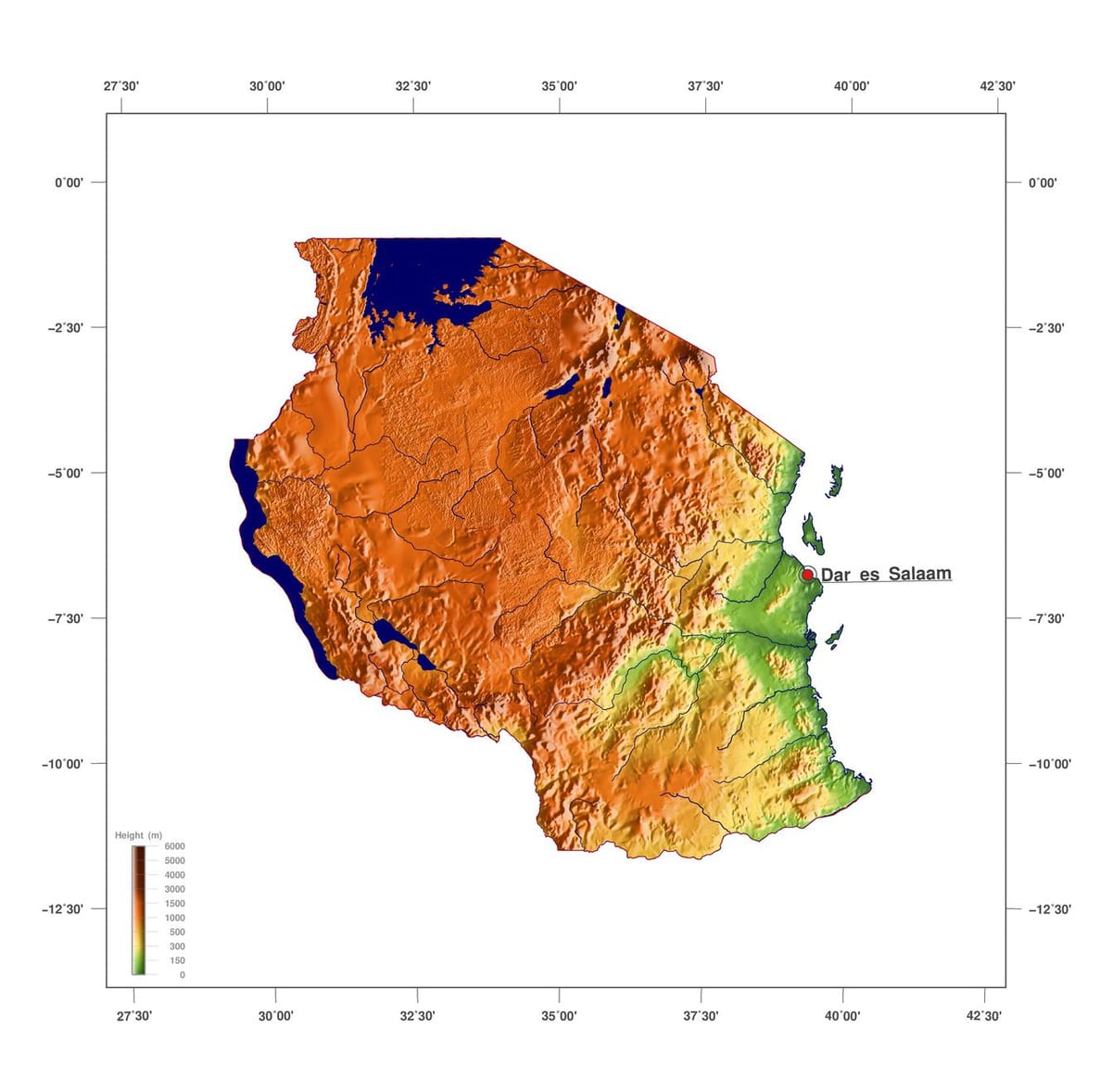 Harta tanzania altitudine