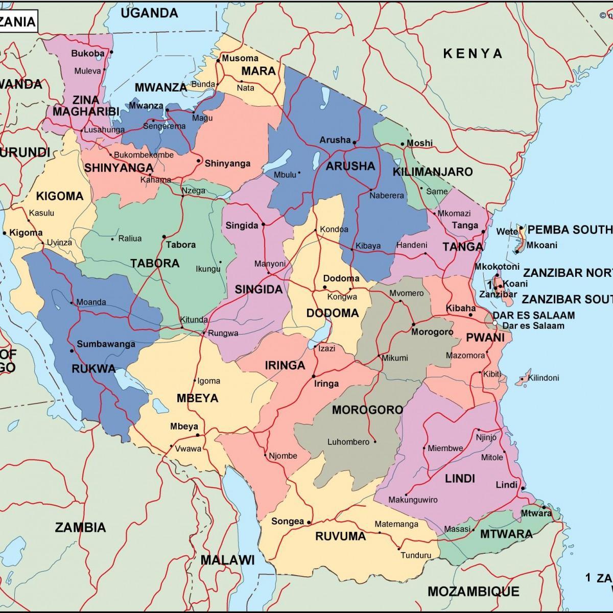 Harta tanzania politice