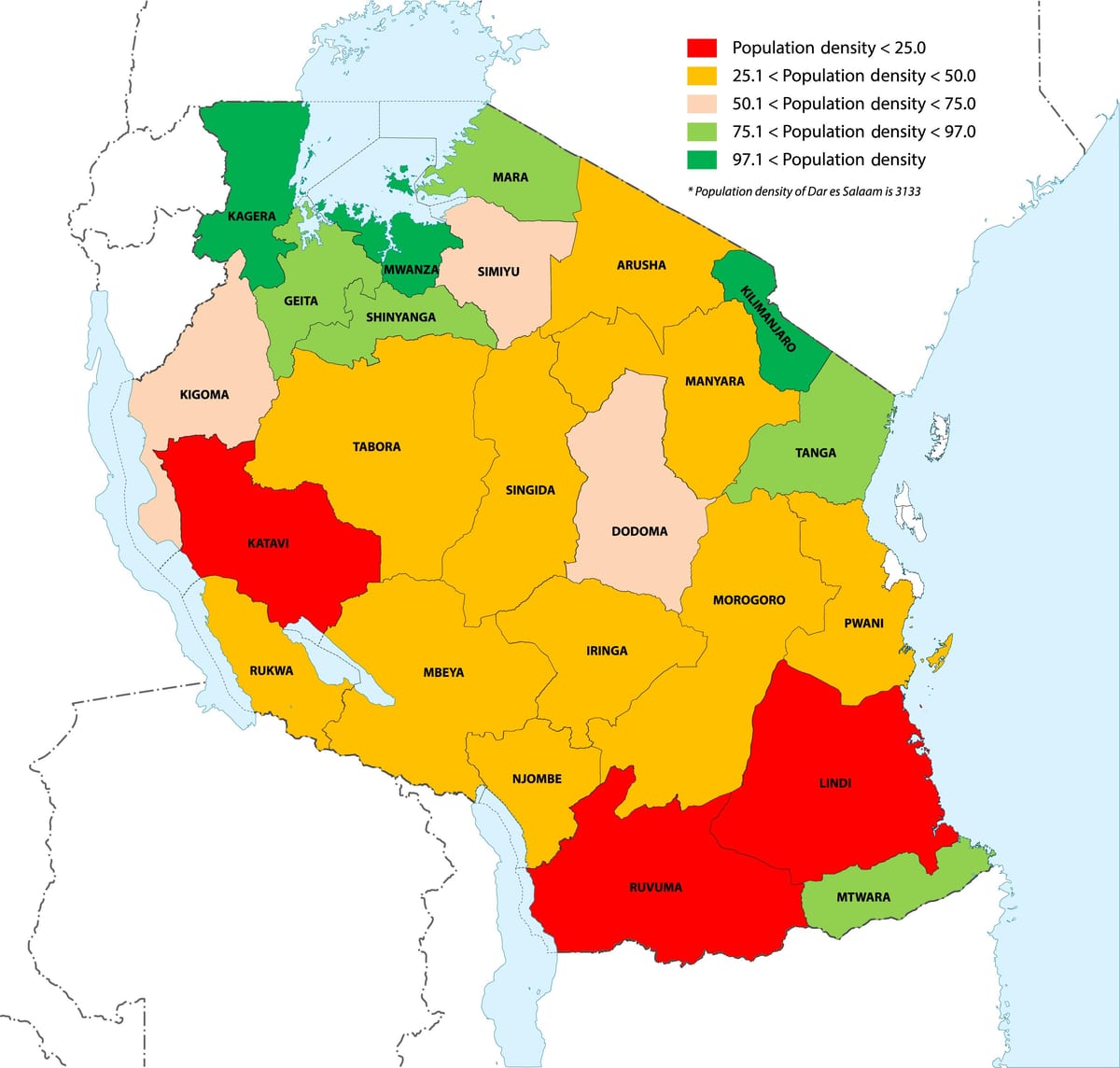 tanzania densitatea populației hartă