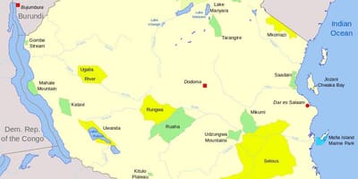 Harta tanzania parcuri naționale și rezervații de joc